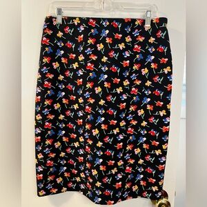 Philosophy Black Midi Skirt with Colorful Floral Design
